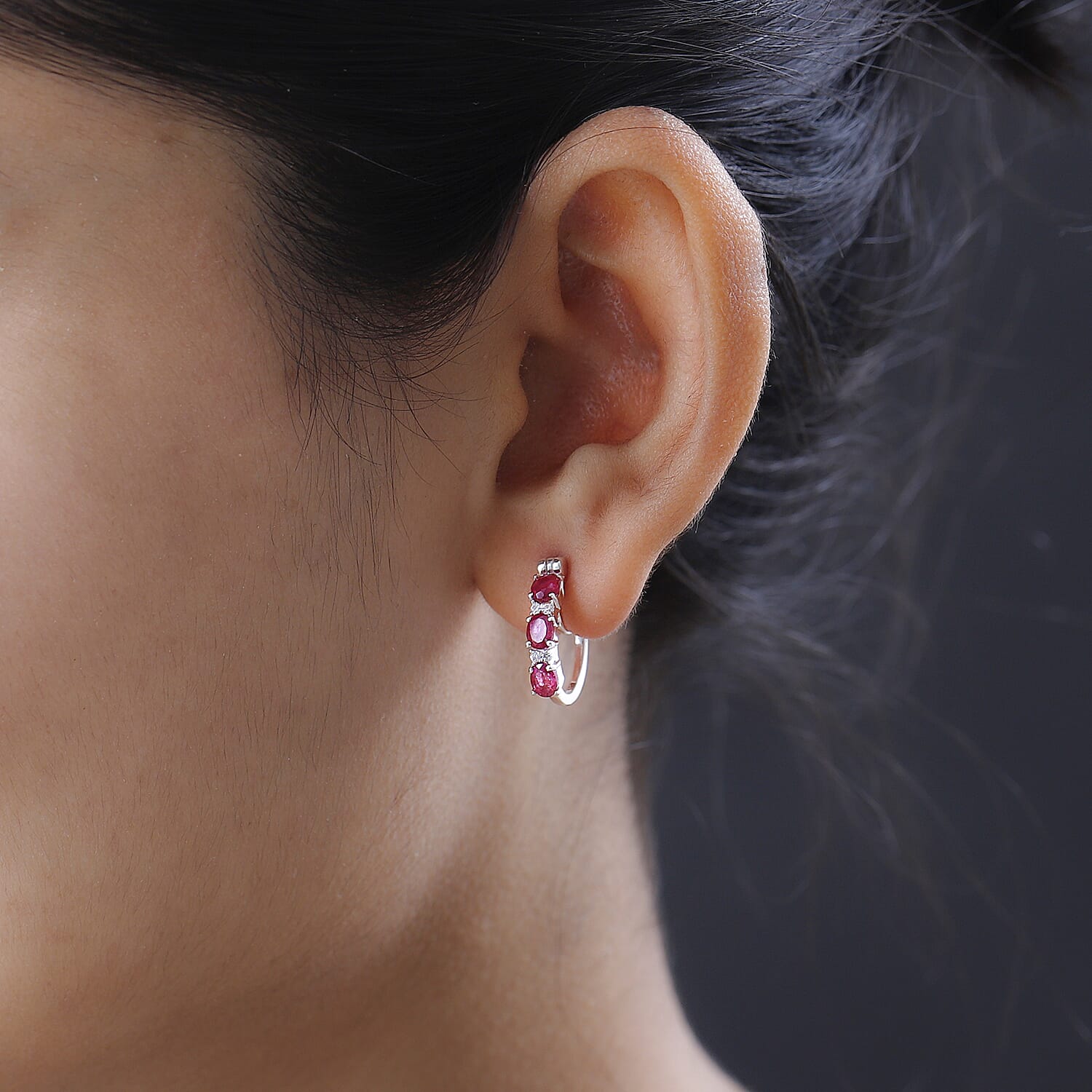 Ruby (FF) and Natural Zircon Hoop Earrings in Sterling Silver 1.40 Ct