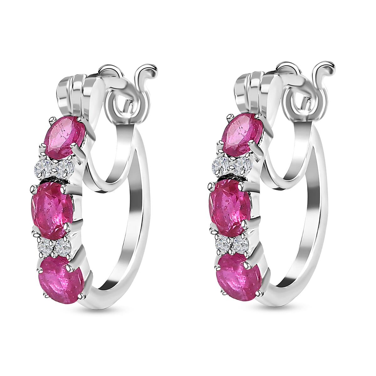 Ruby (FF) and Natural Zircon Hoop Earrings in Sterling Silver 1.40 Ct