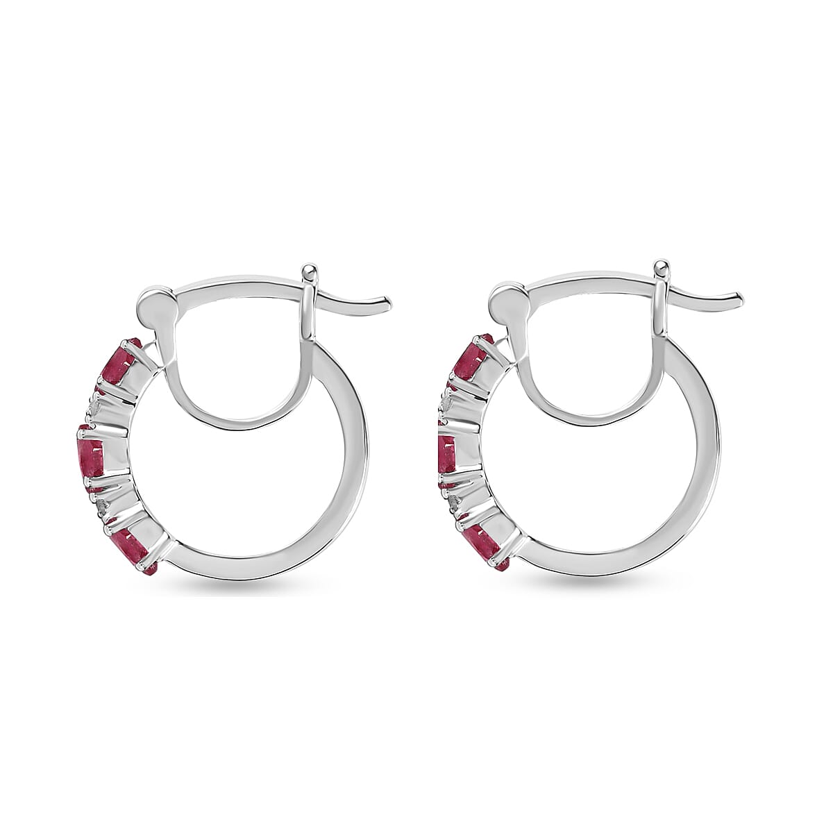 Ruby (FF) and Natural Zircon Hoop Earrings in Sterling Silver 1.40 Ct
