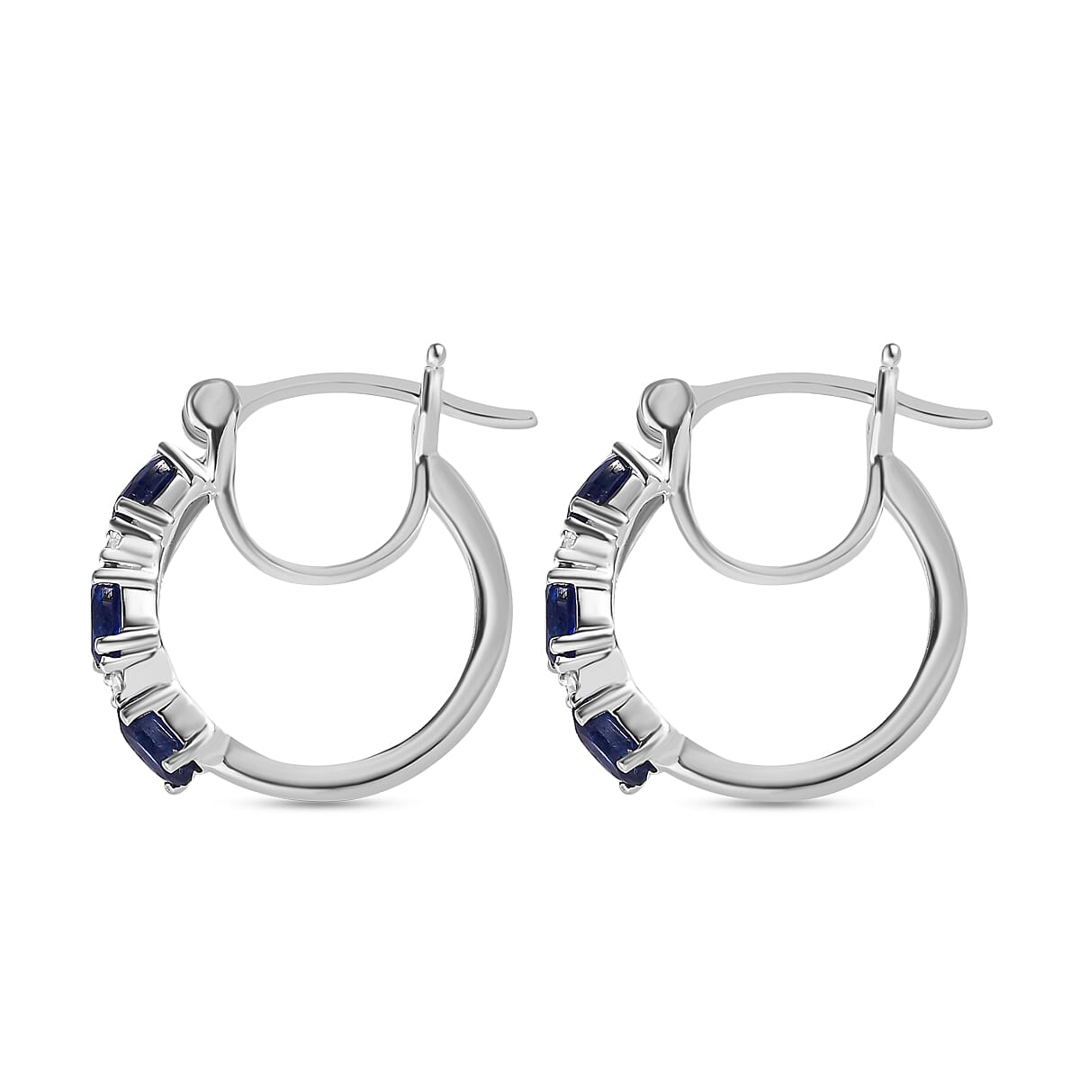 Blue Sapphire and Natural Zircon Hoop Earrings in Sterling Silver 1.74 Ct.
