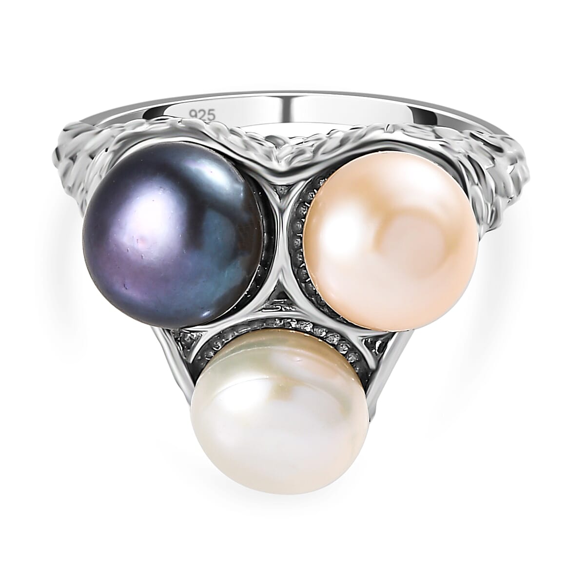 GP Pearl Collection Yellow Tahiti White Pearl Ring in Platinum Overlay Sterling Silver 6.84 Ct Silver Wt. 6.61 Gms 7547775 TJC