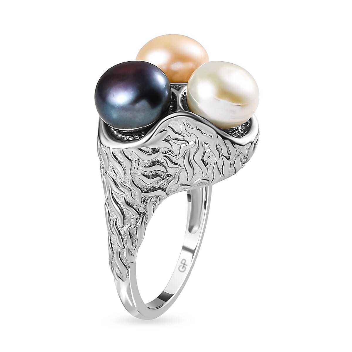 GP Pearl Collection - Yellow, Tahiti & White Pearl Ring in Platinum Overlay Sterling Silver 6.84 Ct, Silver Wt. 6.61 Gms
