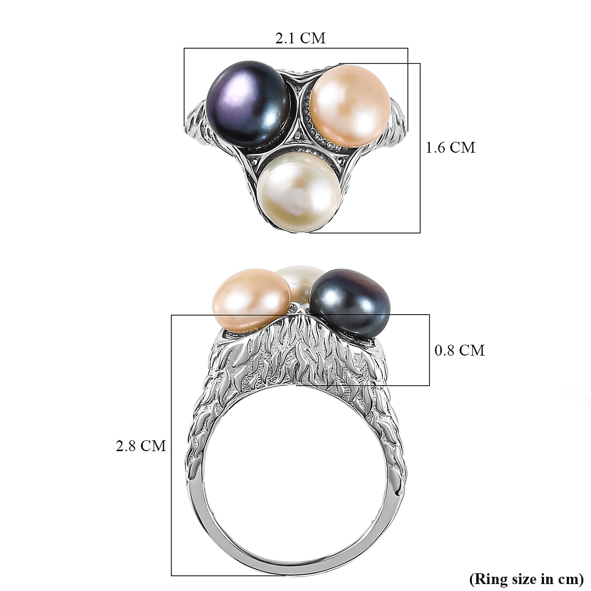 GP Pearl Collection - Yellow, Tahiti & White Pearl Ring in Platinum Overlay Sterling Silver 6.84 Ct, Silver Wt. 6.61 Gms