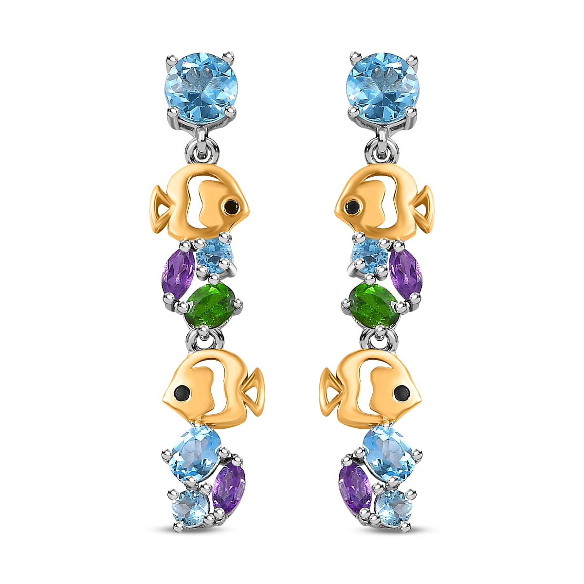 GP Sea Life Collection - Amethyst & Multi Gemstone Dangle Earrings in Sterling Silver 2.82 Ct.