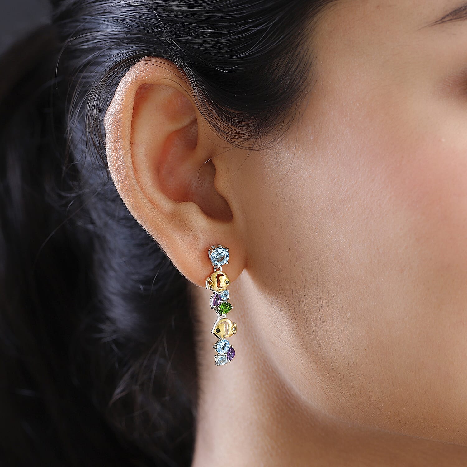 GP Sea Life Collection - Amethyst & Multi Gemstone Dangle Earrings in Sterling Silver 2.82 Ct.