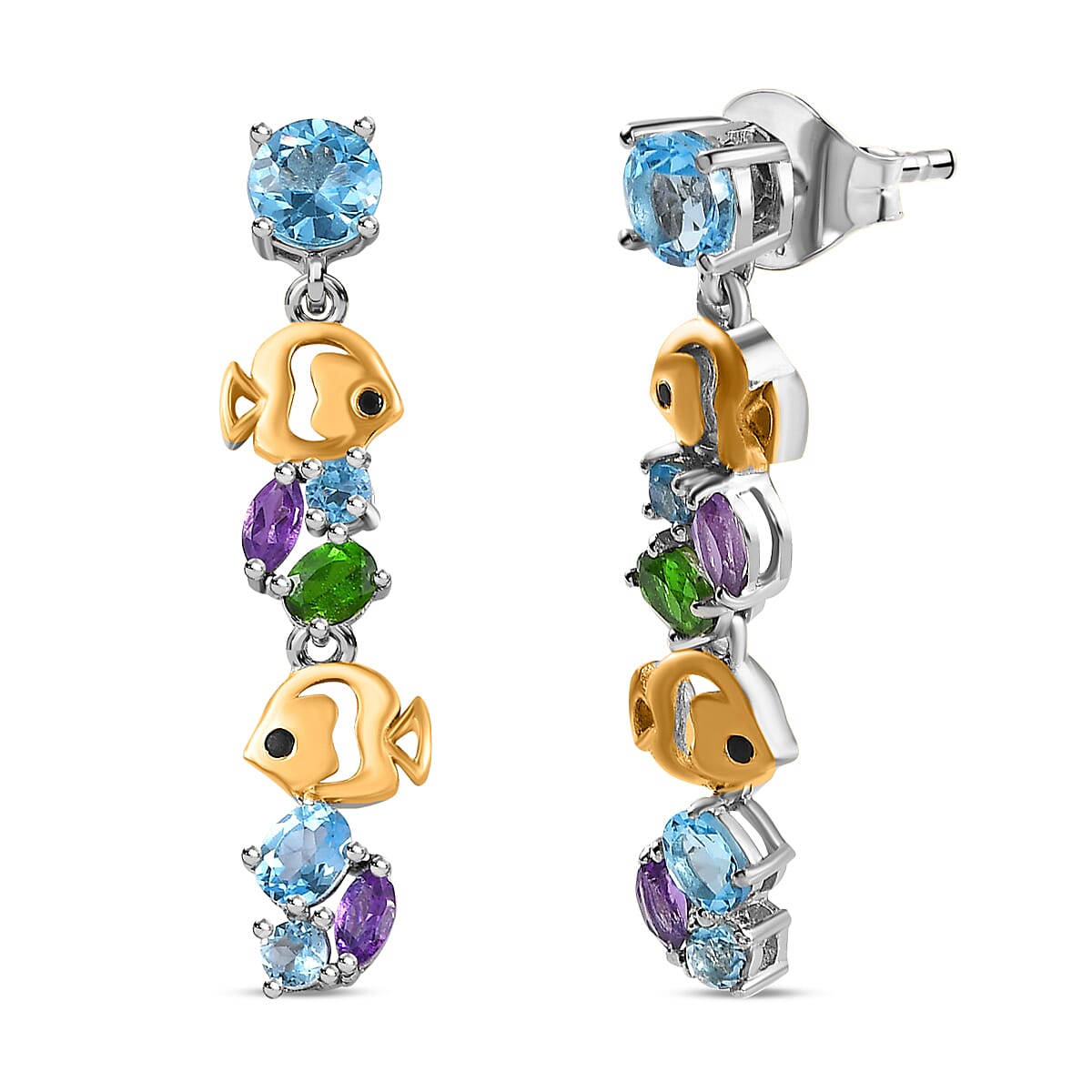 GP Sea Life Collection - Amethyst & Multi Gemstone Dangle Earrings in Sterling Silver 2.82 Ct.