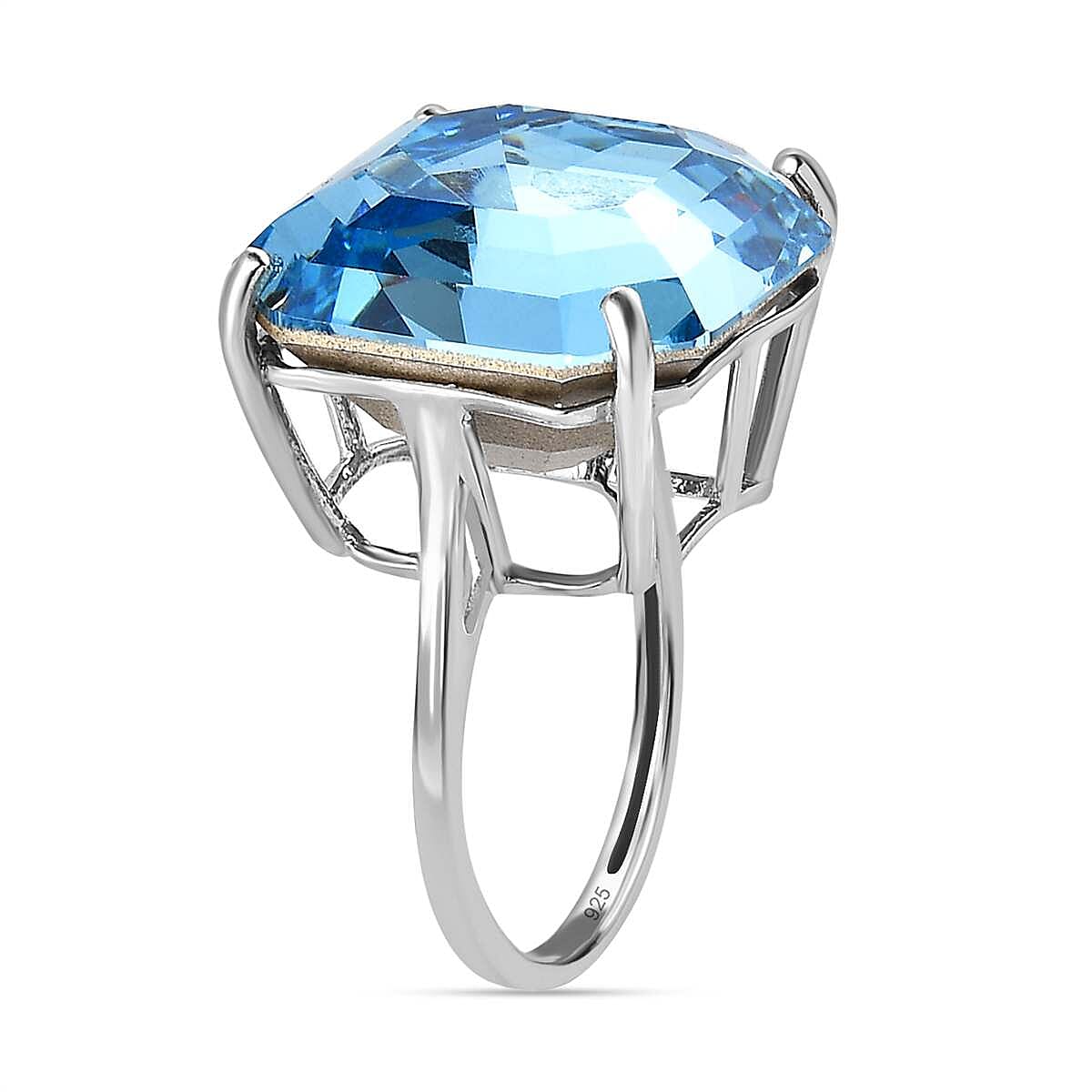 Aquamarine Crystal Solitaire Ring in Platinum Overlay Sterling Silver 25.37 Ct