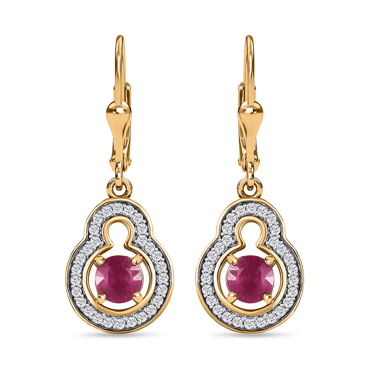 Niassa Ruby & Natural Zircon Earrings in 18K Yellow Gold Vermeil Plated Sterling Silver 2.03 Ct.