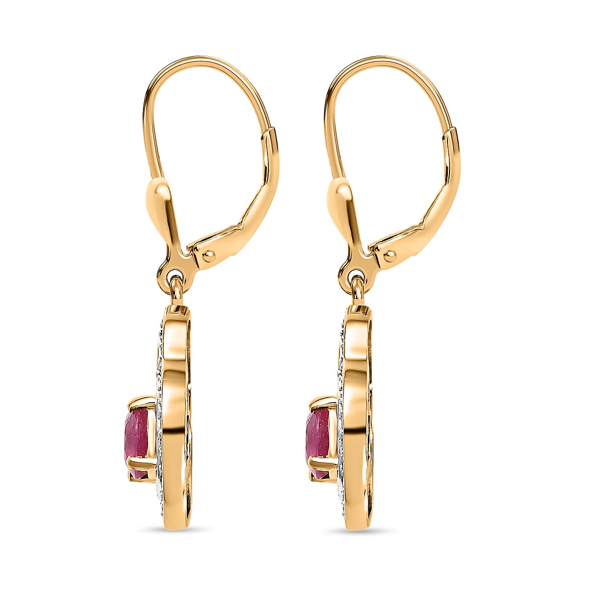 Niassa Ruby & Natural Zircon Earrings in 18K Yellow Gold Vermeil Plated Sterling Silver 2.03 Ct.