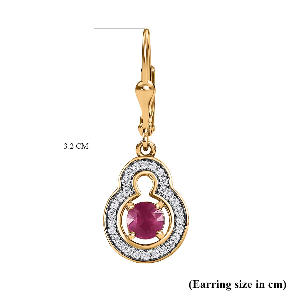 Niassa Ruby & Natural Zircon Earrings in 18K Yellow Gold Vermeil Plated Sterling Silver 2.03 Ct.