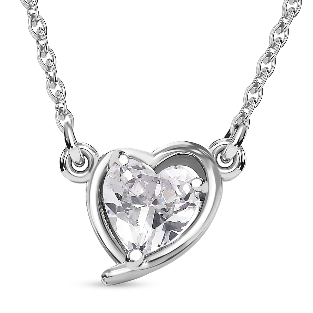 NY Closeout - Cubic Zirconia Heart Necklace (Size - 20) in Platinum Overlay Sterling Silver