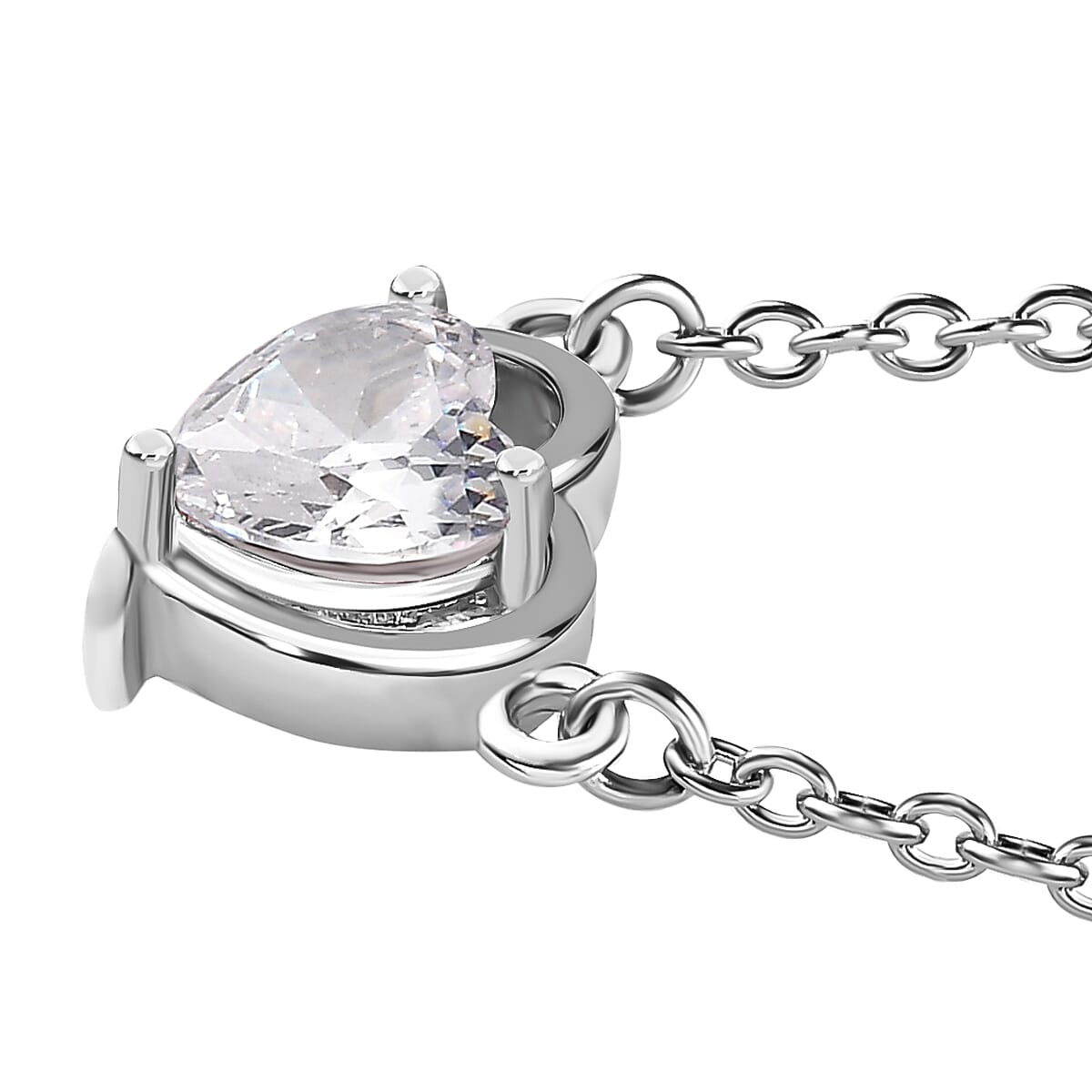 NY Closeout - Cubic Zirconia Heart Necklace (Size - 20) in Platinum Overlay Sterling Silver