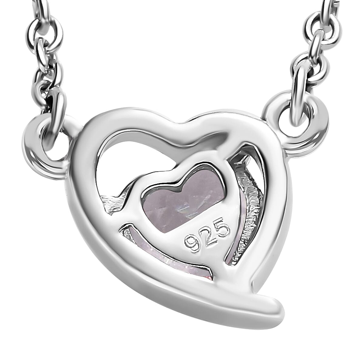 NY Closeout - Cubic Zirconia Heart Necklace (Size - 20) in Platinum Overlay Sterling Silver