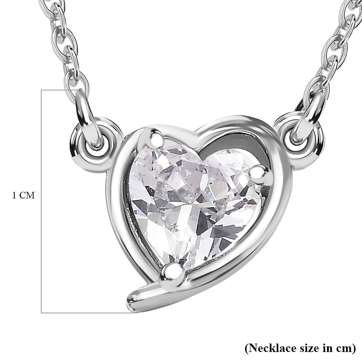 NY Closeout - Cubic Zirconia Heart Necklace (Size - 20) in Platinum Overlay Sterling Silver