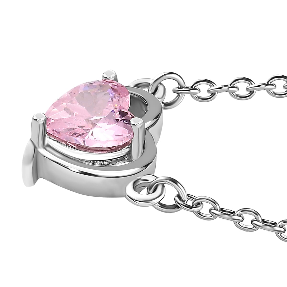 NY Closeout - Simulated Pink Sapphire Heart Necklace (Size - 20) in Platinum Overlay Sterling Silver 1.38 Ct.