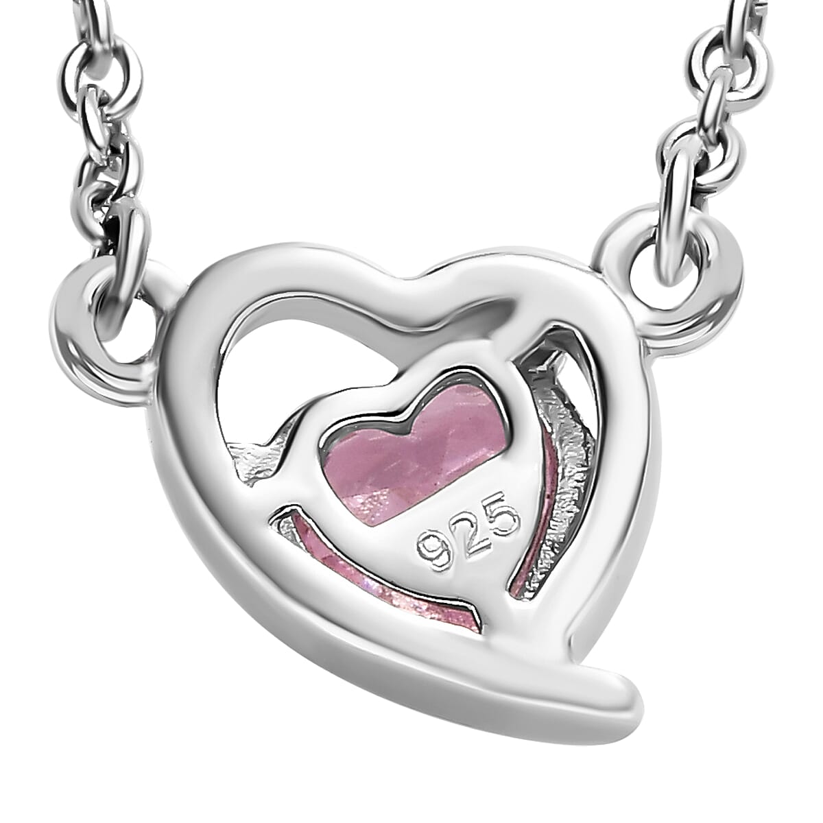 NY Closeout - Simulated Pink Sapphire Heart Necklace (Size - 20) in Platinum Overlay Sterling Silver 1.38 Ct.