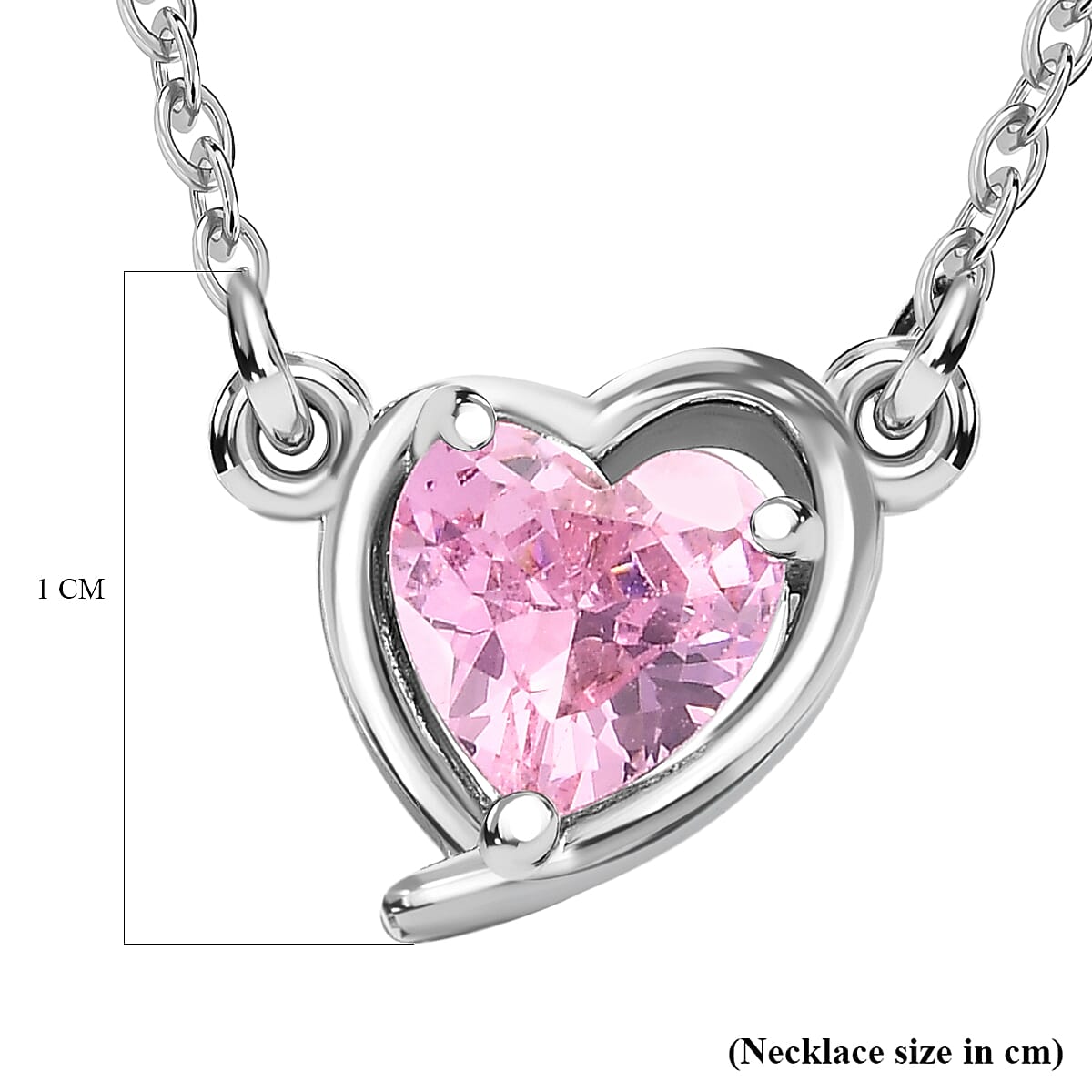 NY Closeout - Simulated Pink Sapphire Heart Necklace (Size - 20) in Platinum Overlay Sterling Silver 1.38 Ct.