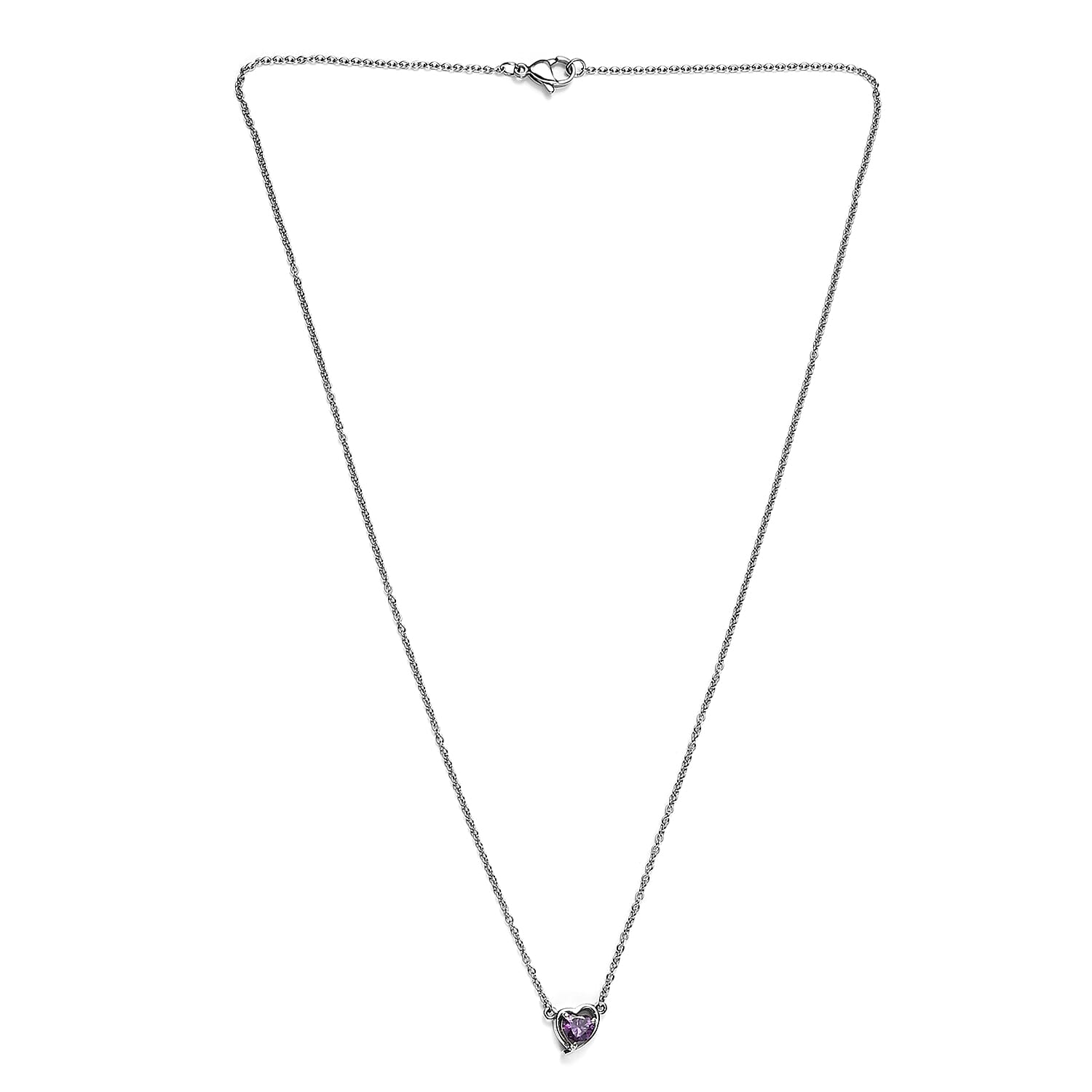 NY Closeout - Simulated Purple Sapphire Heart Necklace (Size - 20) in Platinum Overlay Sterling Silver 1.34 Ct.