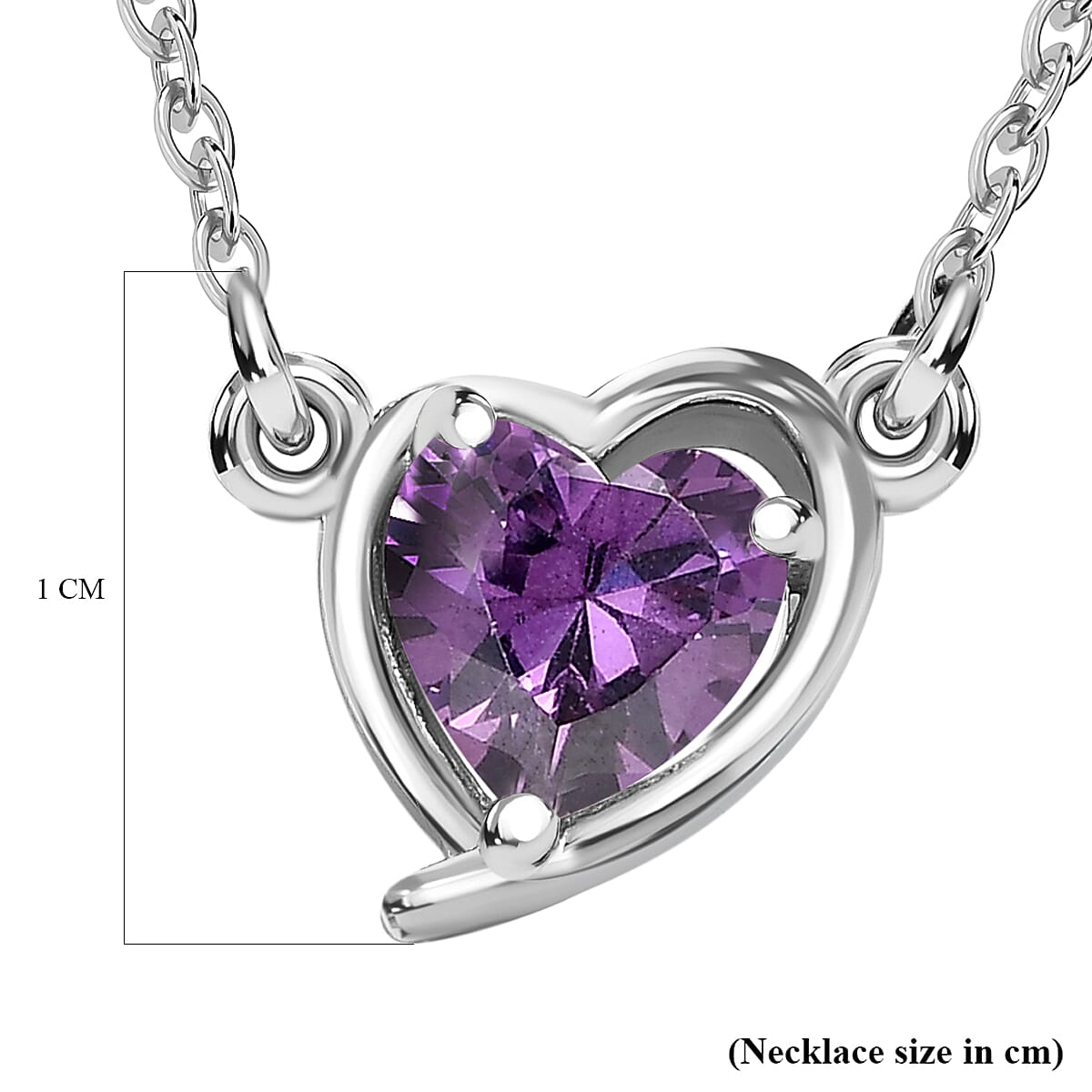 NY Closeout - Simulated Purple Sapphire Heart Necklace (Size - 20) in Platinum Overlay Sterling Silver 1.34 Ct.