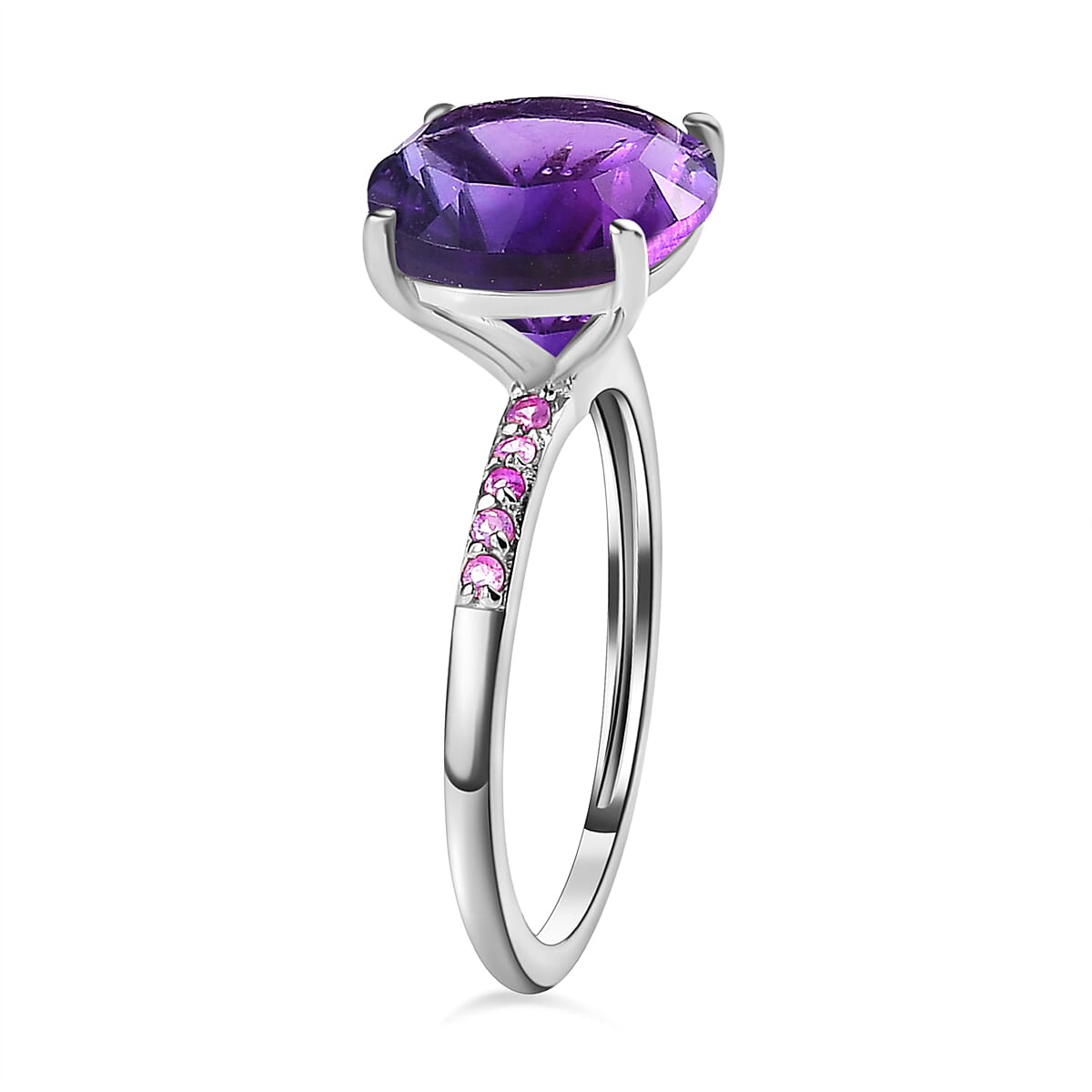 Amethyst & Pink Sapphire Ring in Platinum Overlay Sterling Silver, 3.70 Ct.