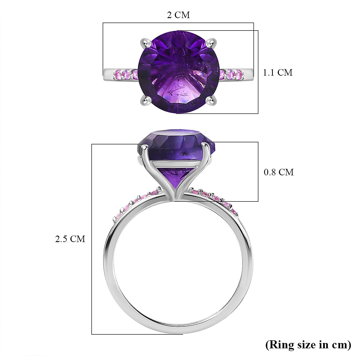Amethyst & Pink Sapphire Ring in Platinum Overlay Sterling Silver, 3.70 Ct.