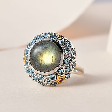 GP Celestial Dream Collection - Labradorite & Multi Gemstone Ring in 18K Yellow Gold Vermeil Plated Sterling Silver 8.28 Ct