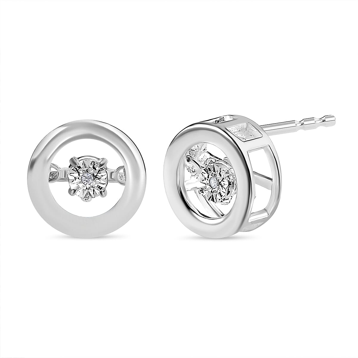 Dancing Diamond Solitaire Earrings in Sterling Silver