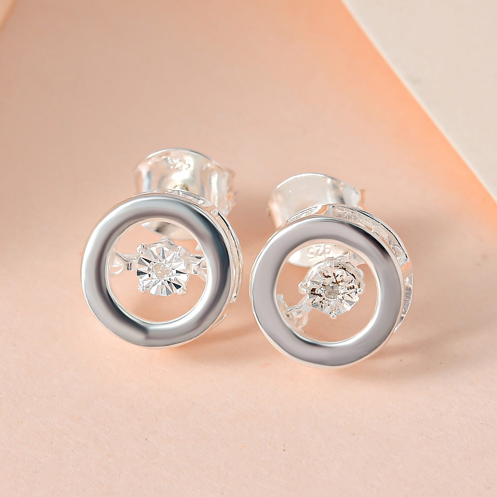 Dancing Diamond Solitaire Earrings in Sterling Silver