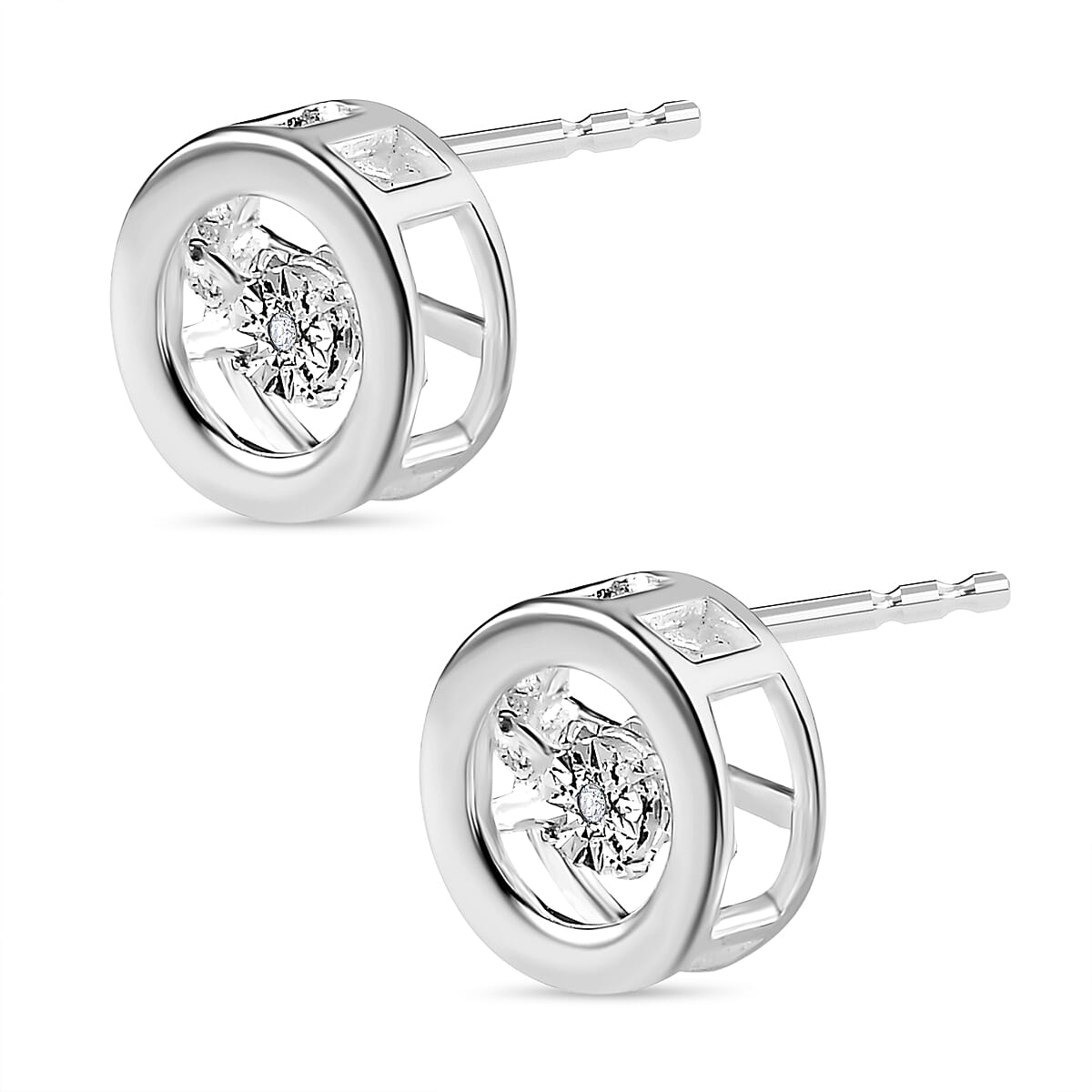 Dancing Diamond Solitaire Earrings in Sterling Silver