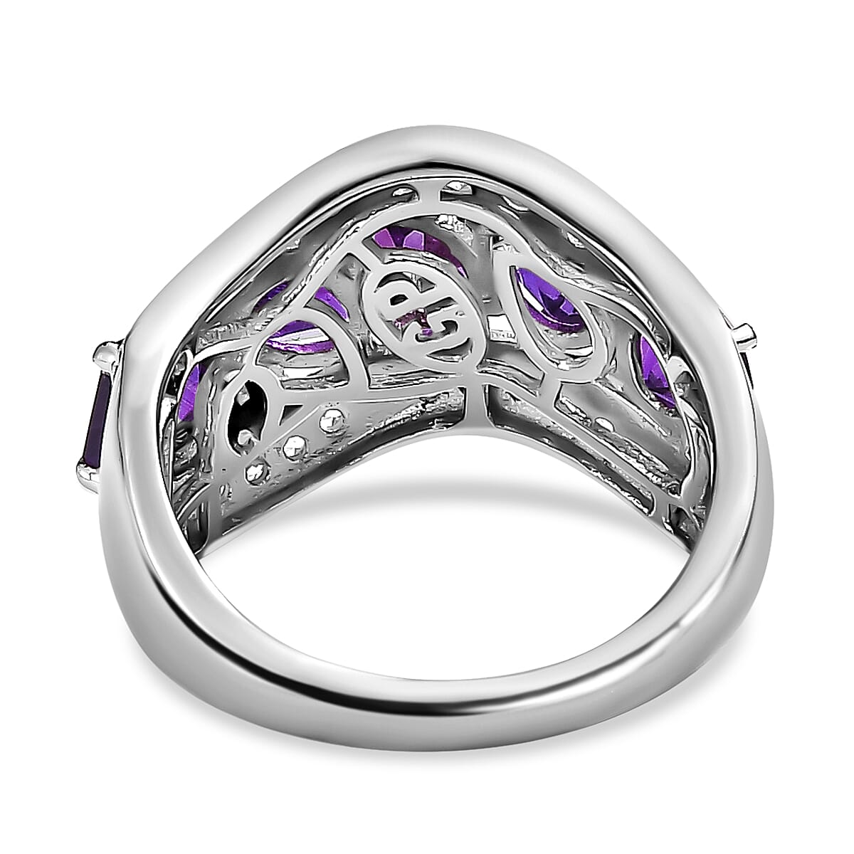 GP Art Deco Collection - Amethyst & Natural Zircon Ring in Platinum Overlay Sterling Silver 2.43 Ct