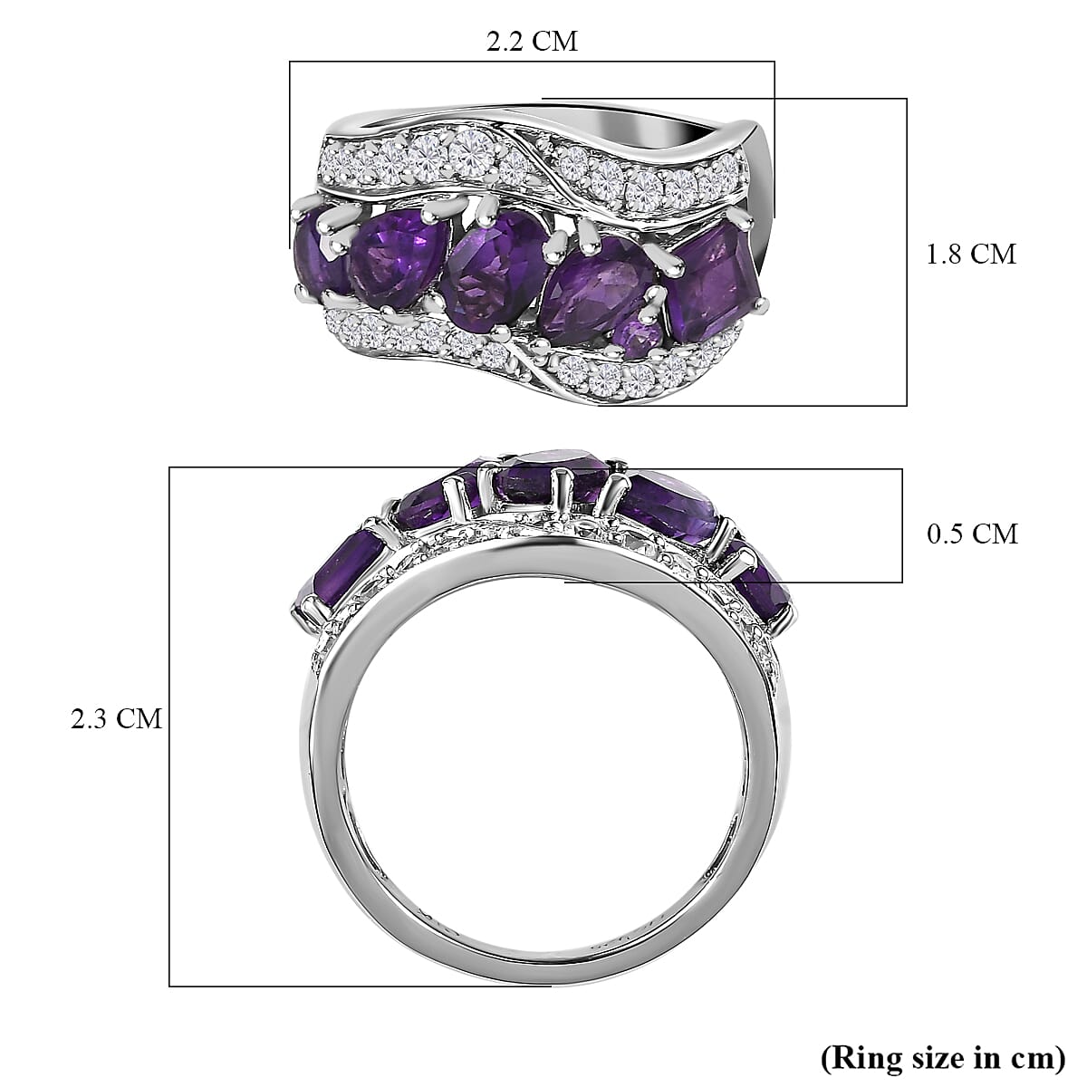 GP Art Deco Collection - Amethyst & Natural Zircon Ring in Platinum Overlay Sterling Silver 2.43 Ct