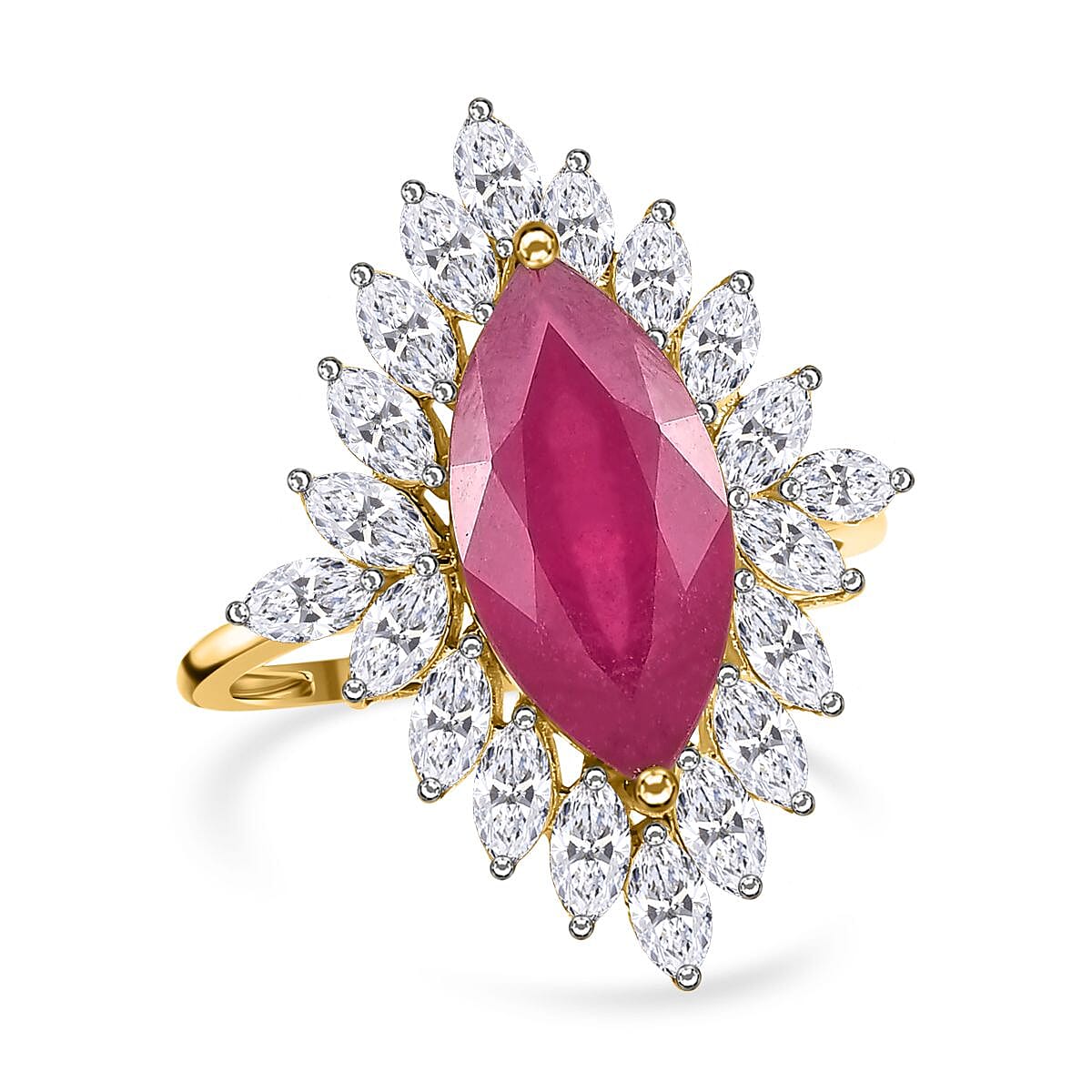 9K Yellow Gold African Ruby & Moissanite Ring 5.58 Ct.