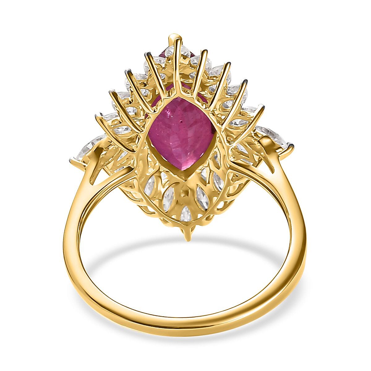 9K Yellow Gold African Ruby & Moissanite Ring 5.58 Ct.