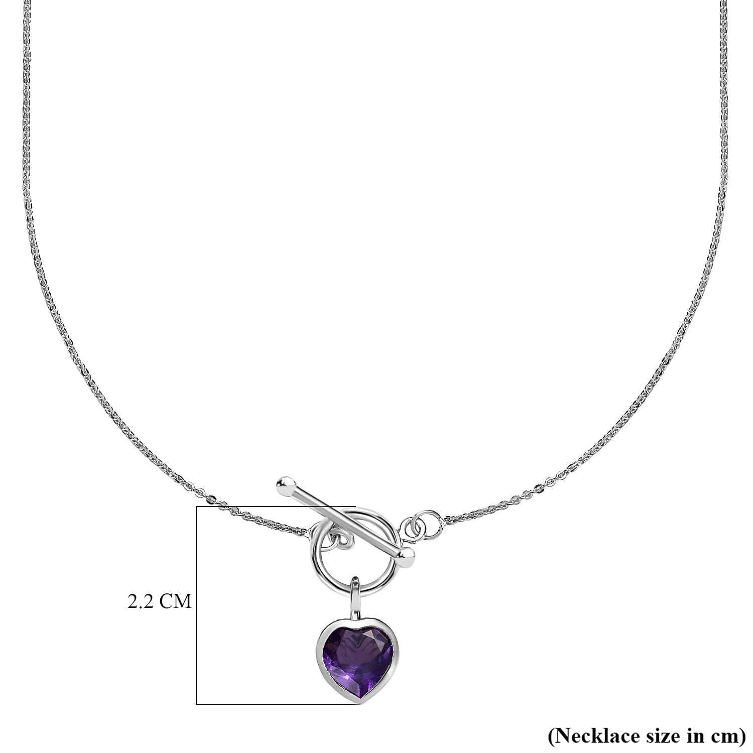 Amethyst Heart Charms Necklace (Size - 20) With T-Bar Clasp in Platinum Overlay Sterling Silver