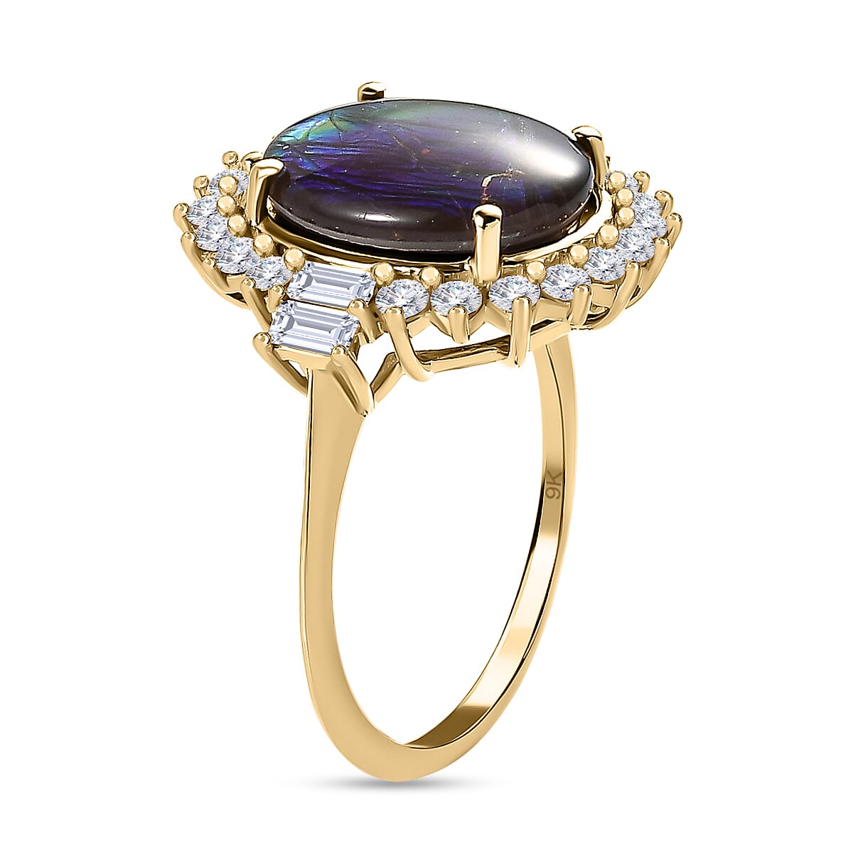 9K Yellow Gold Ammolite and Moissanite Ring 4.04 Ct