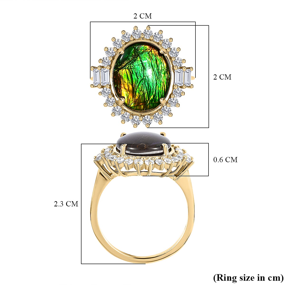 9K Yellow Gold Ammolite and Moissanite Ring 4.04 Ct