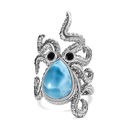 GP Collection Larimar and Multi Gemstone Ring in Platinum Overlay Sterling Silver 7.26 Ct, Silver Wt. 8 Gms