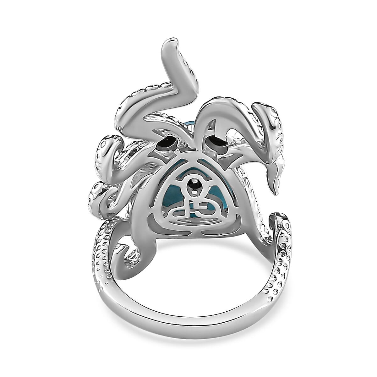 GP Sea Life Collection - Larimar & Boi Ploi Black Spinel Ring in Platinum Overlay Sterling Silver 6.84 Ct GP Sea Life Collection - Larimar & Boi Ploi Black Spinel Ring in Platinum Overlay Sterling Silver 6.84 Ct
