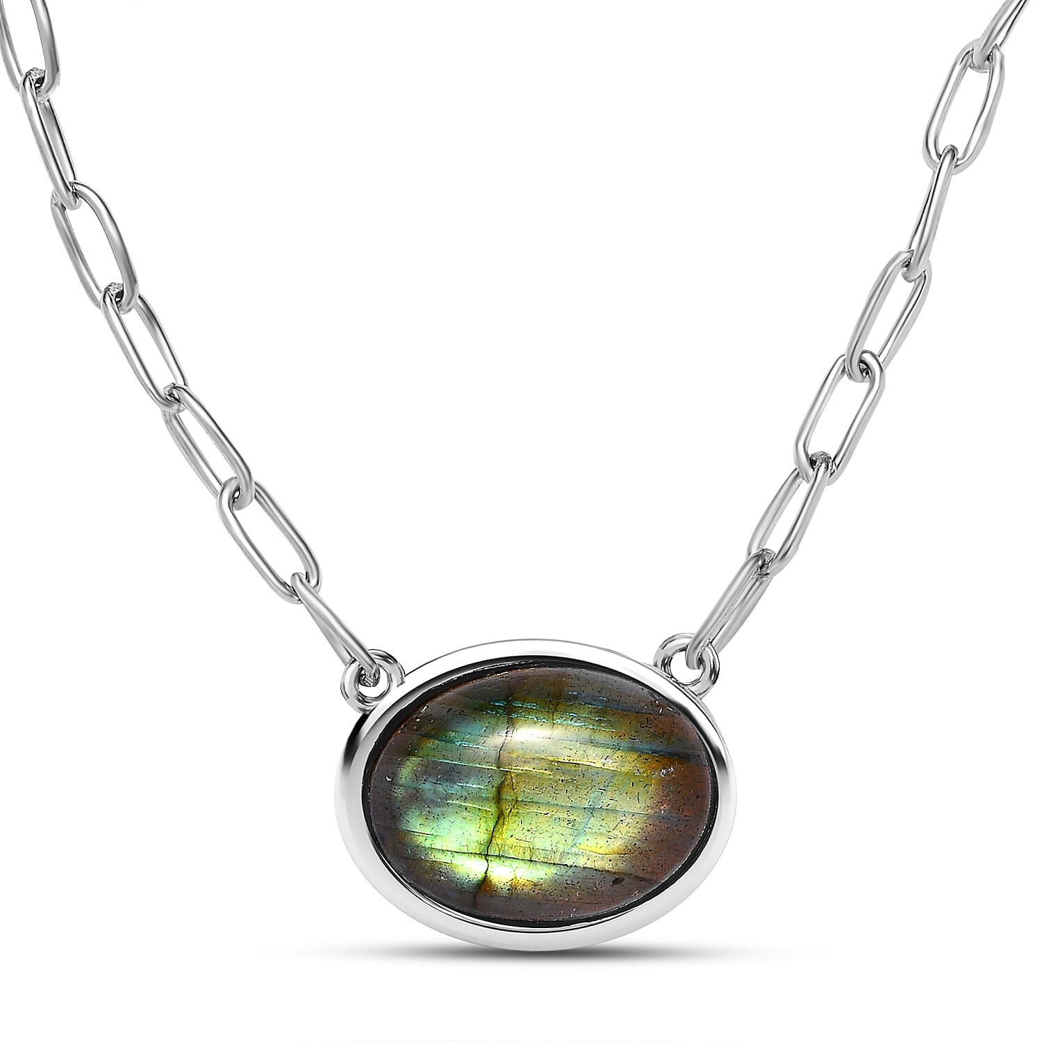 Labradorite Necklace (Size - 20) in Platinum Overlay Sterling Silver 9.23 Ct, Silver Wt. 6.47 Gms