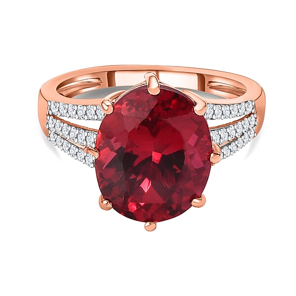 Lab Created Padparadscha Sapphire and Natural Zircon Ring in Vermeil ...