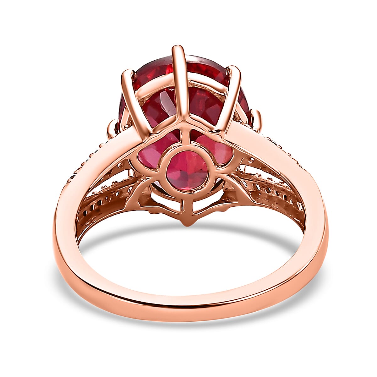 Lab Created Padparadscha Sapphire and Natural Zircon Ring in Vermeil Rose Gold Plated Sterling Silver 7.34 Ct