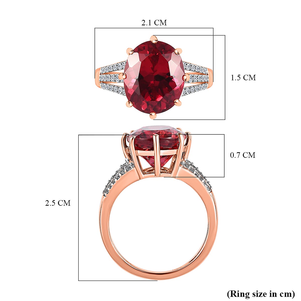 Lab Created Padparadscha Sapphire and Natural Zircon Ring in Vermeil Rose Gold Plated Sterling Silver 7.34 Ct