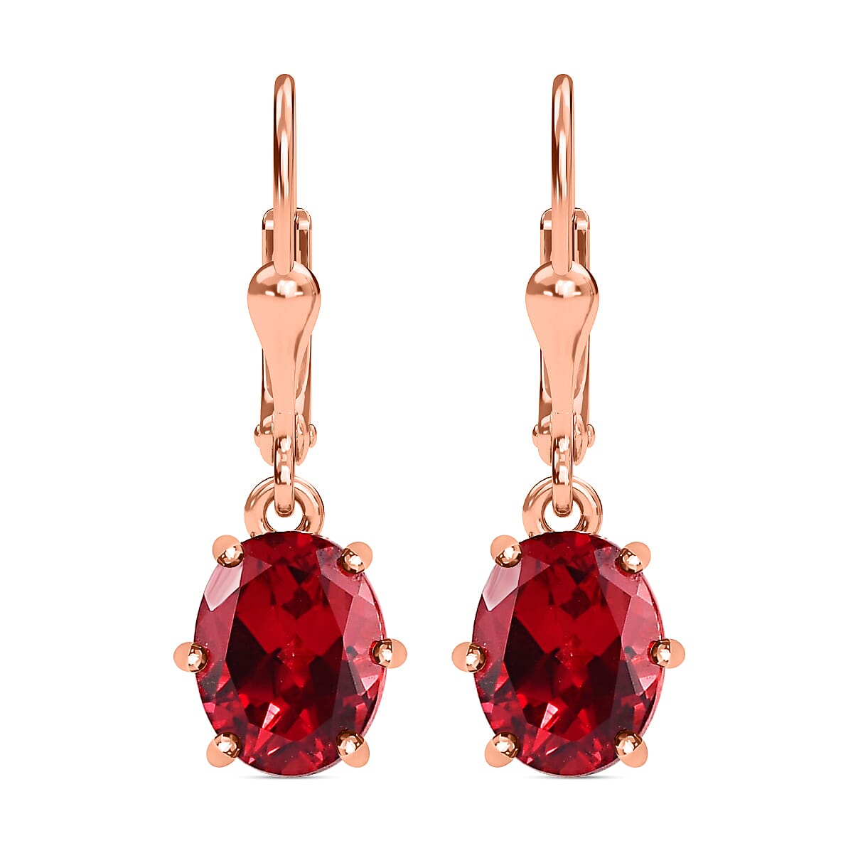 Lab Created Padparadscha Sapphire Dangle Earrings in Vermeil Rose Gold Plated Sterling Silver 5.42 Ct