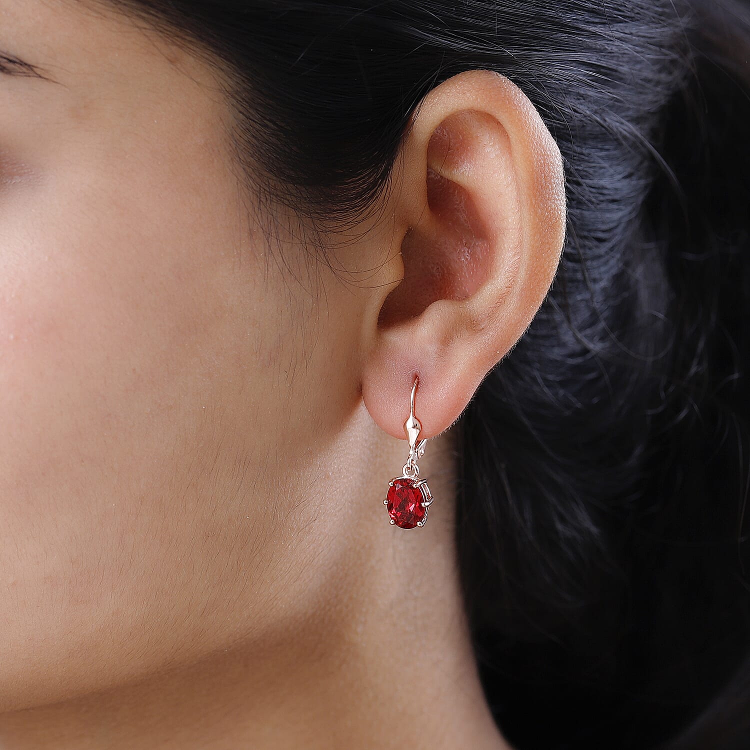 Lab Created Padparadscha Sapphire Dangle Earrings in Vermeil Rose Gold Plated Sterling Silver 5.42 Ct