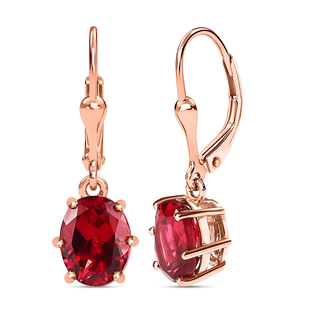 Lab Created Padparadscha Sapphire Dangle Earrings in Vermeil Rose Gold Plated Sterling Silver 5.42 Ct