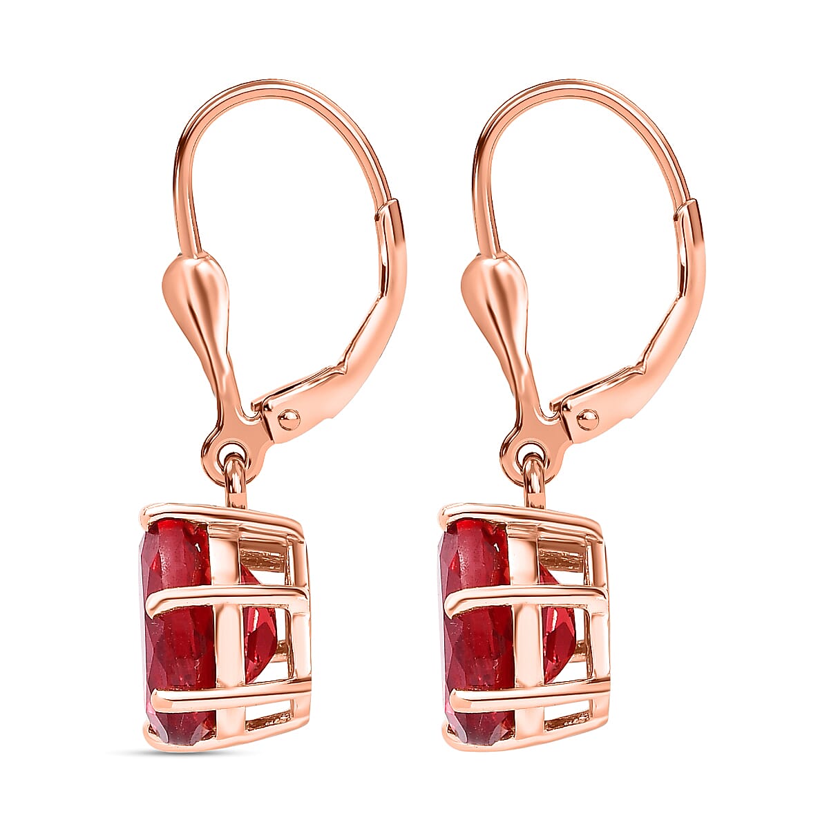 Lab Created Padparadscha Sapphire Dangle Earrings in Vermeil Rose Gold Plated Sterling Silver 5.42 Ct