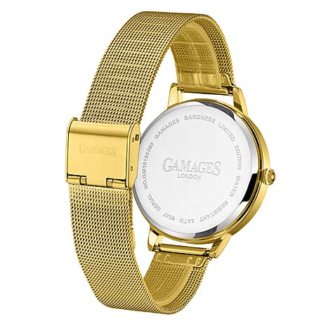 Gamages Of London Ladies Baroness Swiss Quartz Movement Teal Dial Diamond Stud Water Resistant Watch with Gold Mesh Bracelet