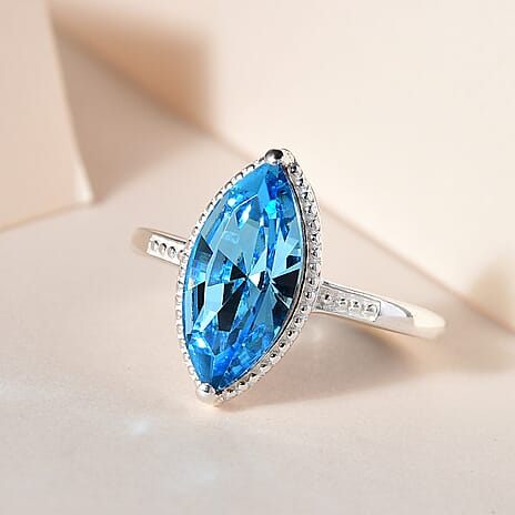 Aquamarine Austrian Crystal Solitaire Ring in Sterling Silver 2.55 Ct.