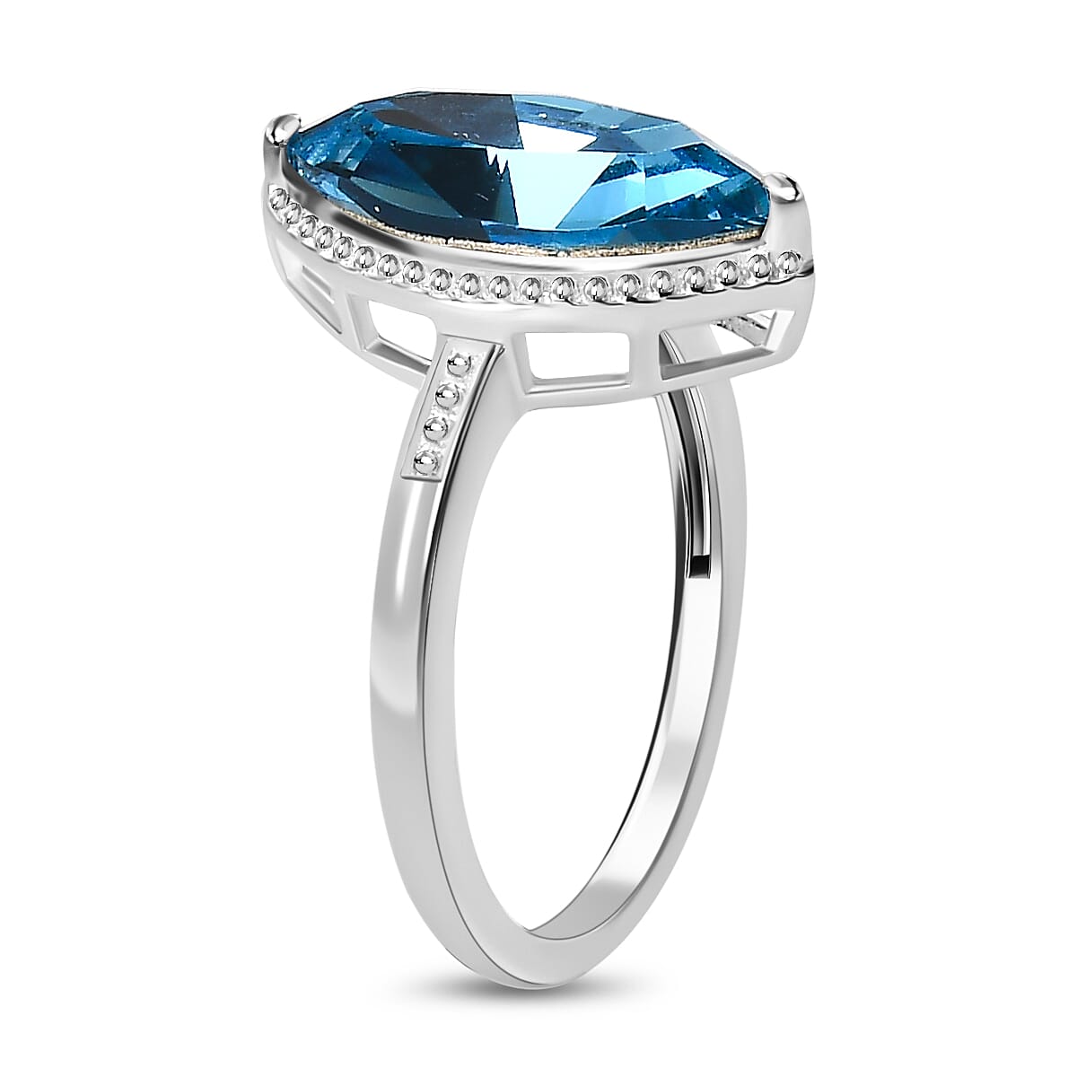 Aquamarine Austrian Crystal Solitaire Ring in Sterling Silver 2.55 Ct.