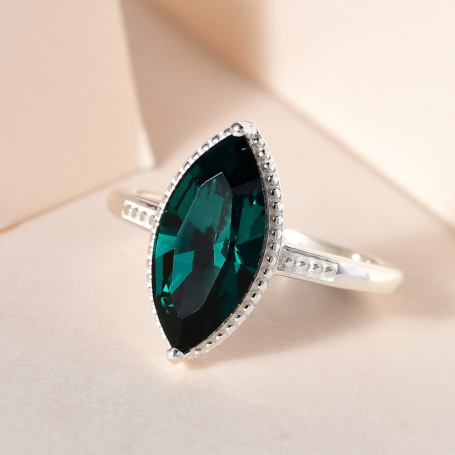 Emerald Austrian Crystal Ring in Sterling Silver